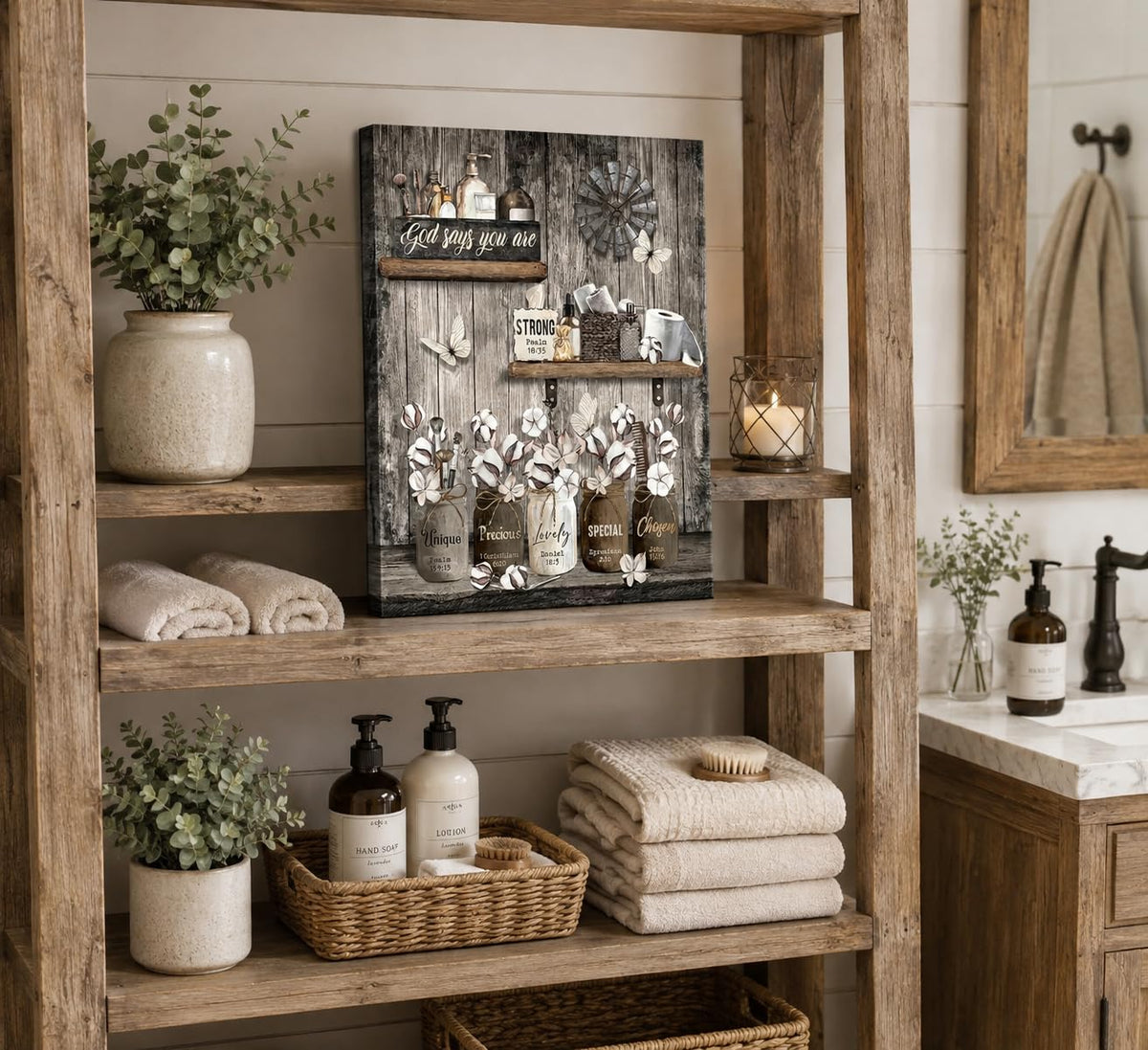 Rustic Farmhouse Bathroom Canvas Wall Art 12x16Inches (Bible Canvas / 16"L x 12"W)