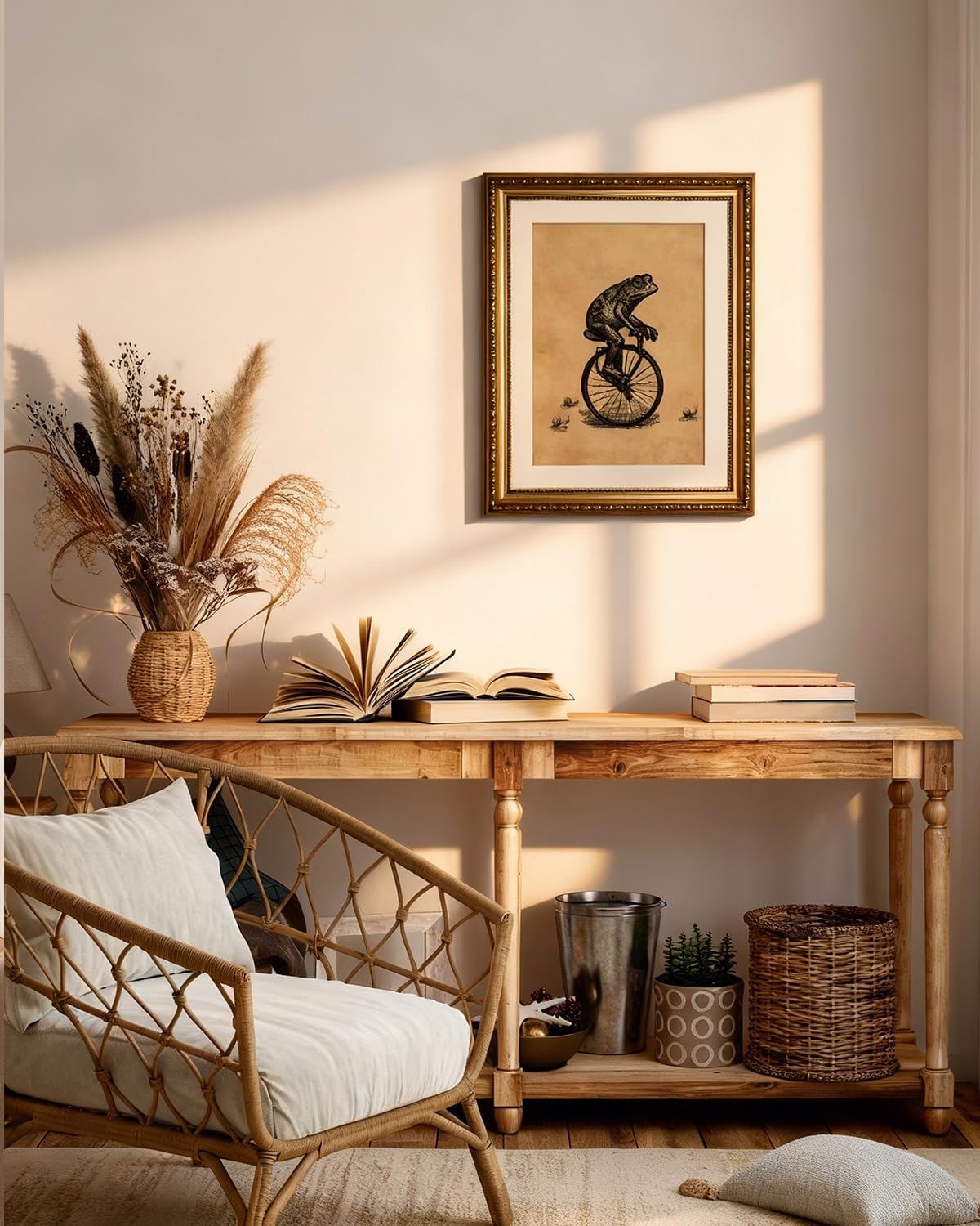 Whimsical Frog Unicycle Wall Art for Bathroom (Unicycle frog / 16"L x 13"W)