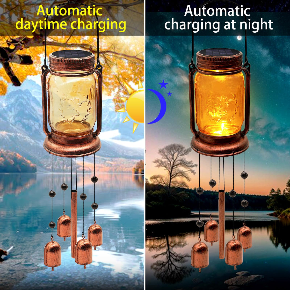 2 Pack Solar Wind Chimes for Outside (2 pack-Mason jar wind chime)