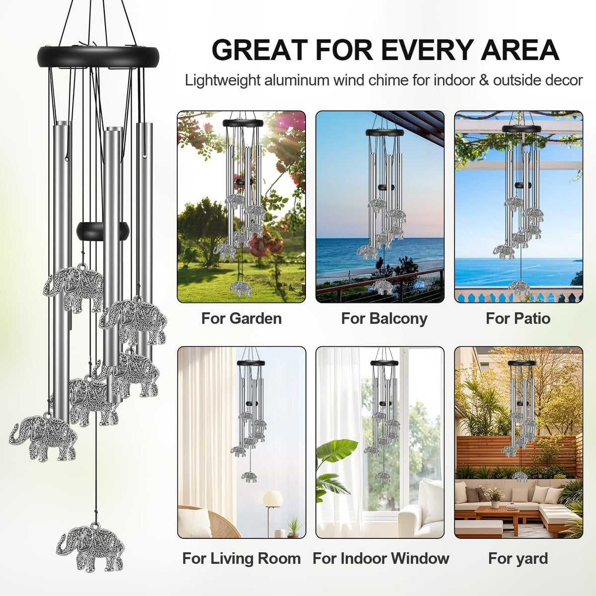 Elephant Wind Chimes for Outside Clearance