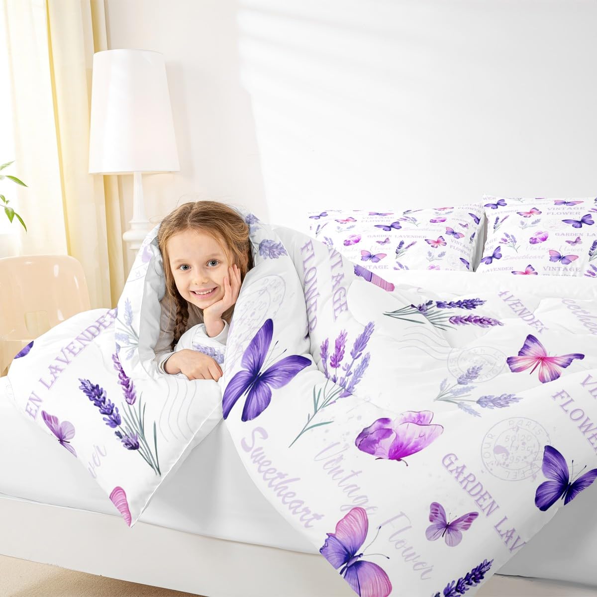 Girls Butterfly Comforter Set Full Size Bedding Set (Multi 820 / Full)