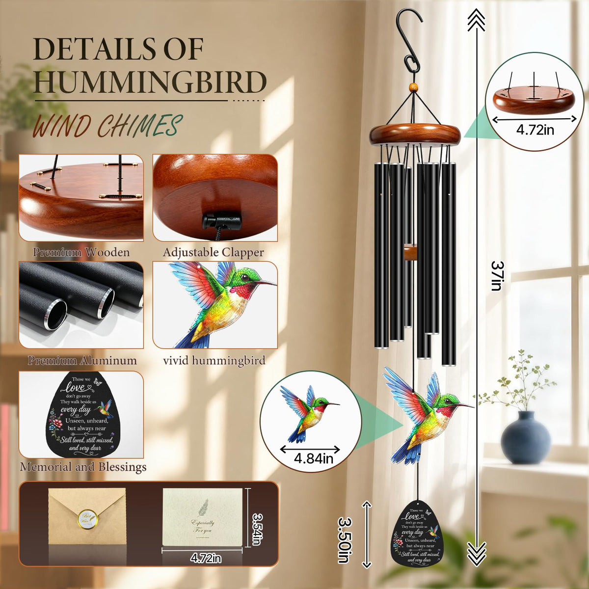 Memorial Wind Chimes for Loss of Loved One (Hummingbird-a)