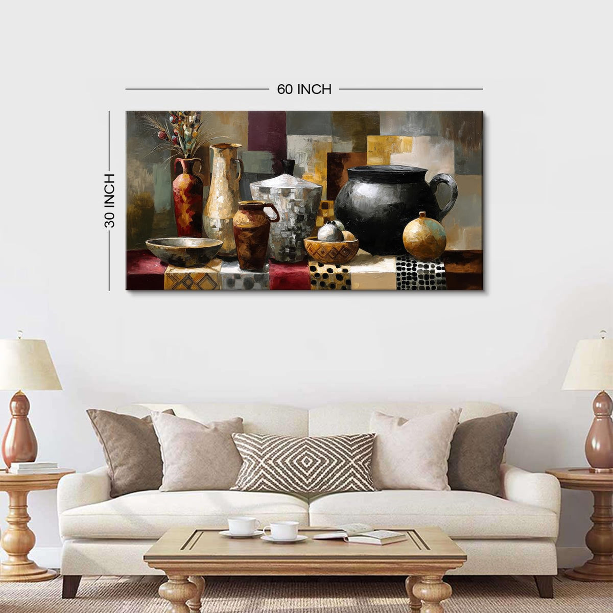 Large Abstract Geometric Kitchen Wall Art for Dinner Room Wall Decor Vintage Neutral Vase Picture Canvas Prints Watercolor Mid Century Modern Painting Artwork Restaurant Bar House Decorations 30x60” (60"L x 30"W / Jar)