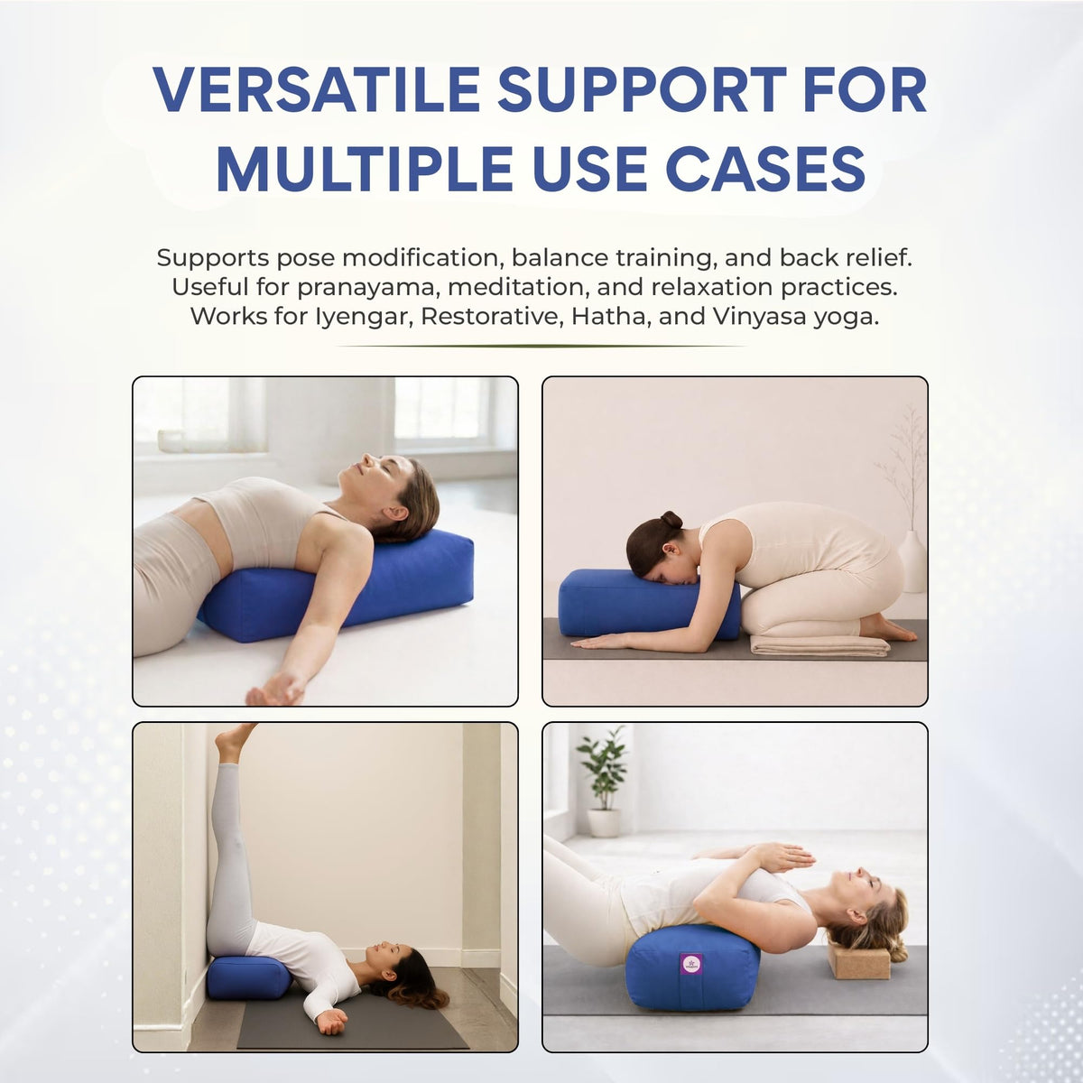 Rectangular Yoga Bolster Cushion for Meditation & Restorative Yoga (Blue)