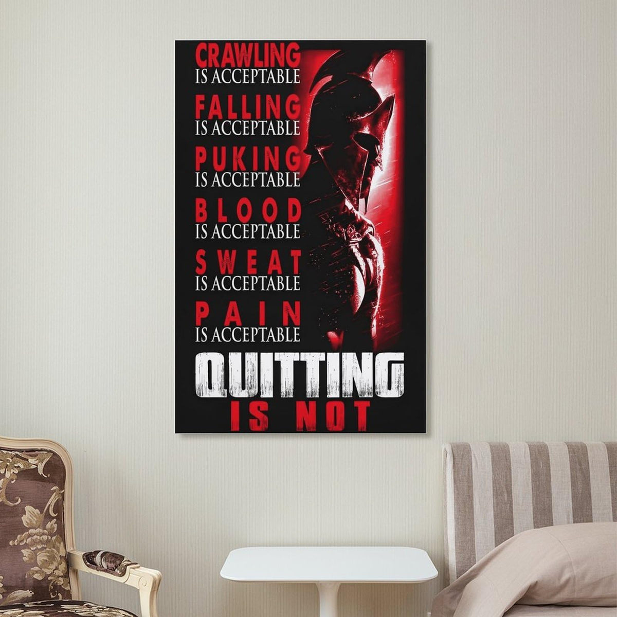 Spartan Quitting Is Not Motivational Gym Fitness Warrior Helmet Canvas Printing Wall Art Prints Wall Decor Posters Red Black Stoic Home Gym Bedroom Office Training Inspiration 20x30inch (style-19 / 20x30inch(50x75cm) Frame)