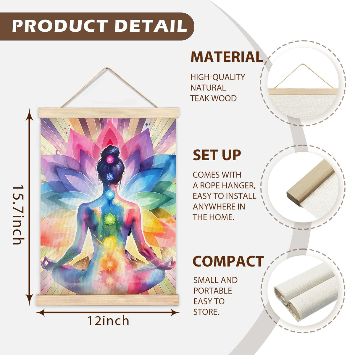 Seven Chakra Yoga Meditation Zen Wall Art Poster Framed (16"L x 12"W / Colorful Lotus Meditation Statue)