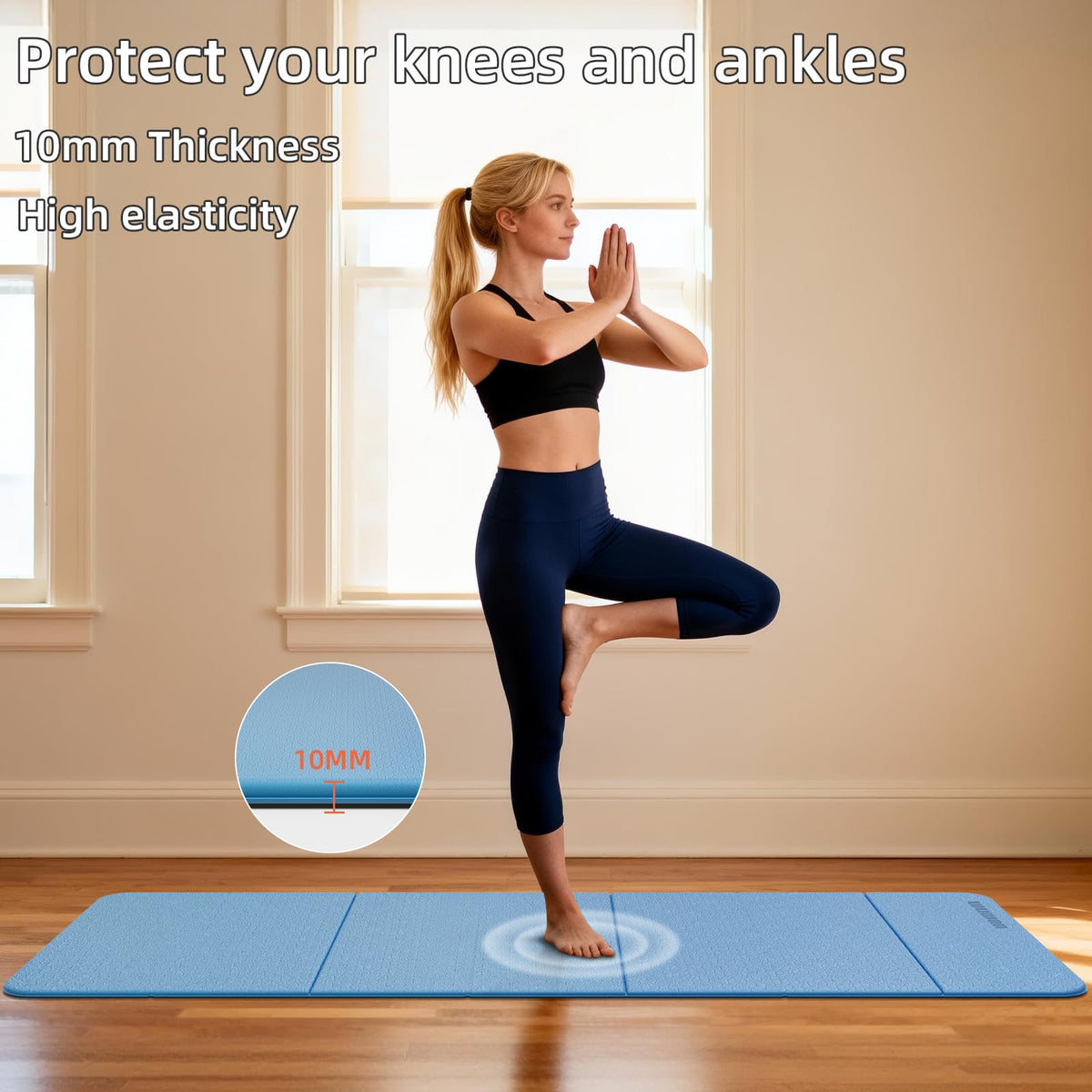Foldable TPE Yoga Mat Thick 10mm (Blue)