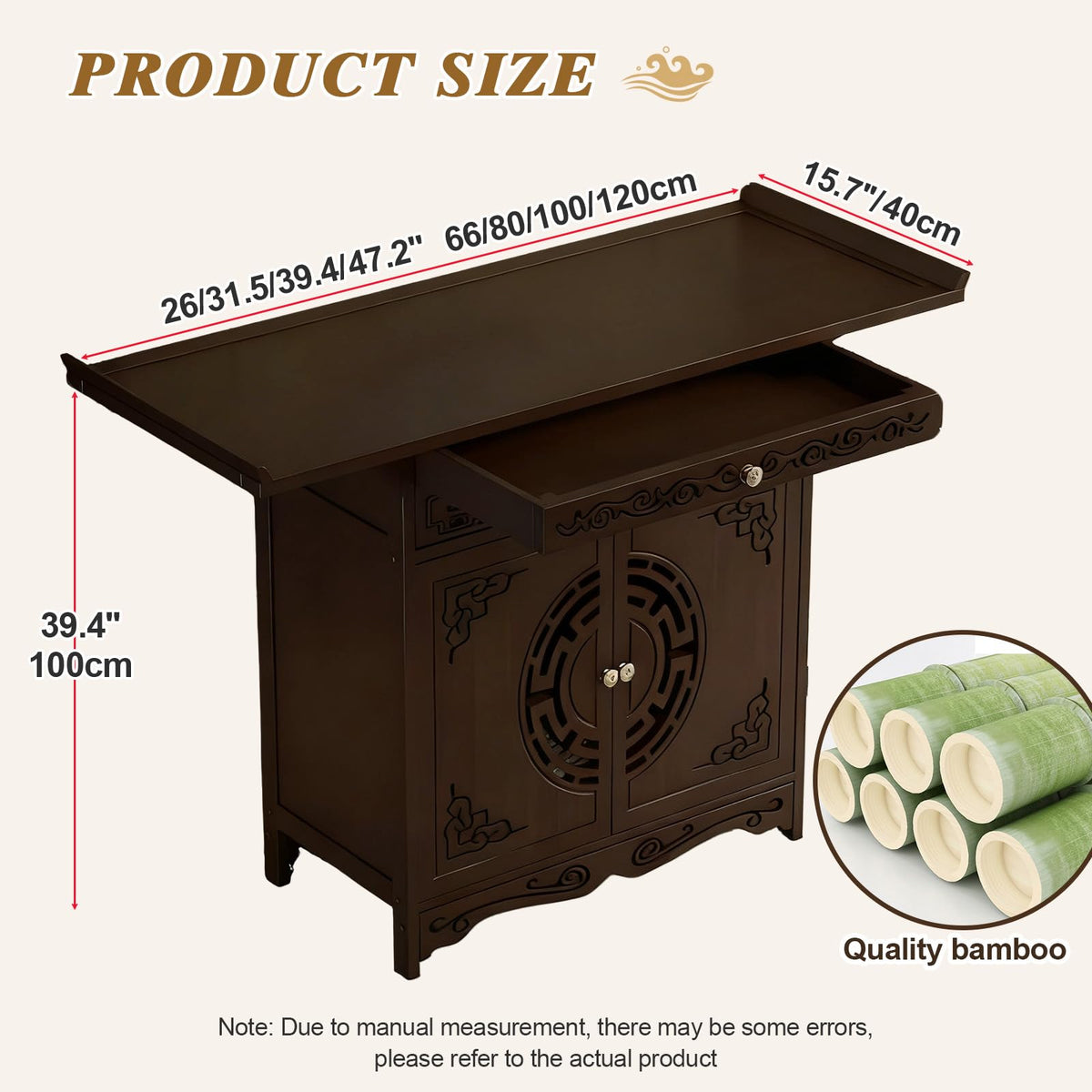 Altar Table with Drawer and Door (31.5''×15.7''×39.4''/80×40×100cm / Walnut With Door)