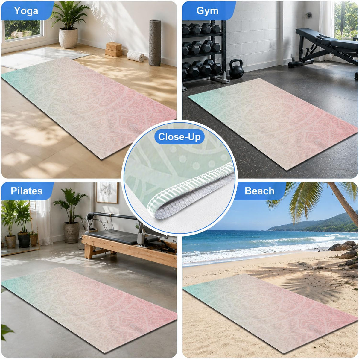 Yoga Mat Towel (Pink Flower-01 / Large)