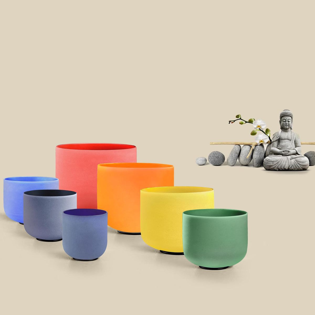 432Hz 7 12 Inch Colored Crystal Singing Bowl Set of 7 (7-12 Inch 432Hz / Colored)