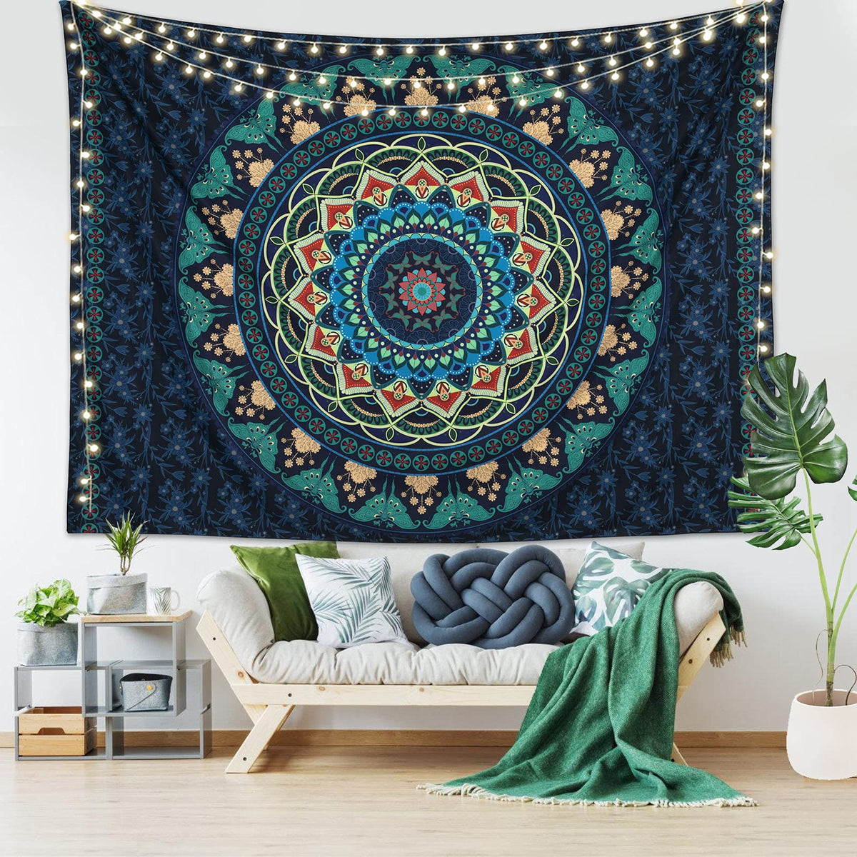 Boho Mandala Tapestry Aesthetic Wall Hanging Psychedelic Hippie Butterfly Tapestries Vintage Wall Art Home Decor for Bedroom (79"L x 59"W / Mandala Tapestry -Green)