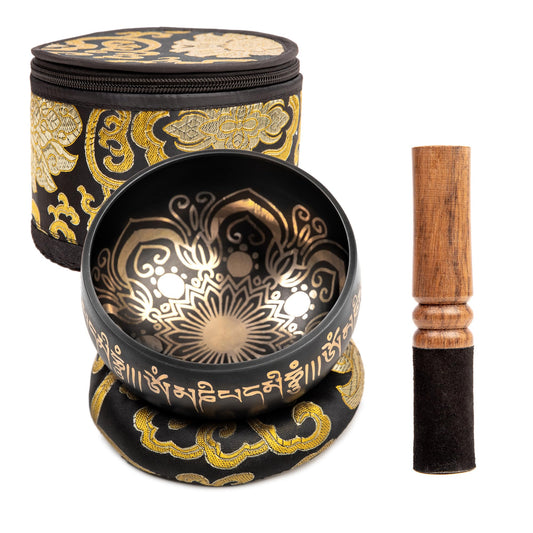 Tibetan Singing Bowl Set (Black with Box / 4 Inches)