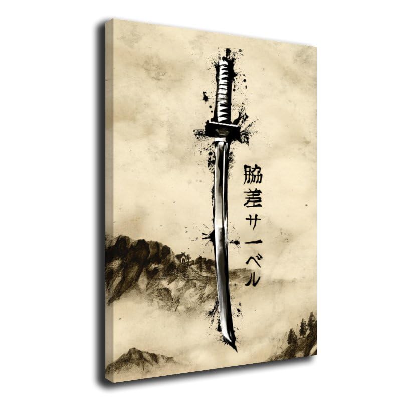 Japanese Culture Decor Wall Art Retro Samurai Armored Samurai Painting Anime Posters Canvas Pictures Office Vintage Asian Modern Living Room Bedroom Artwork Framed Ready to Hang 16"X24" (24"L x 16"W / Frame-1)