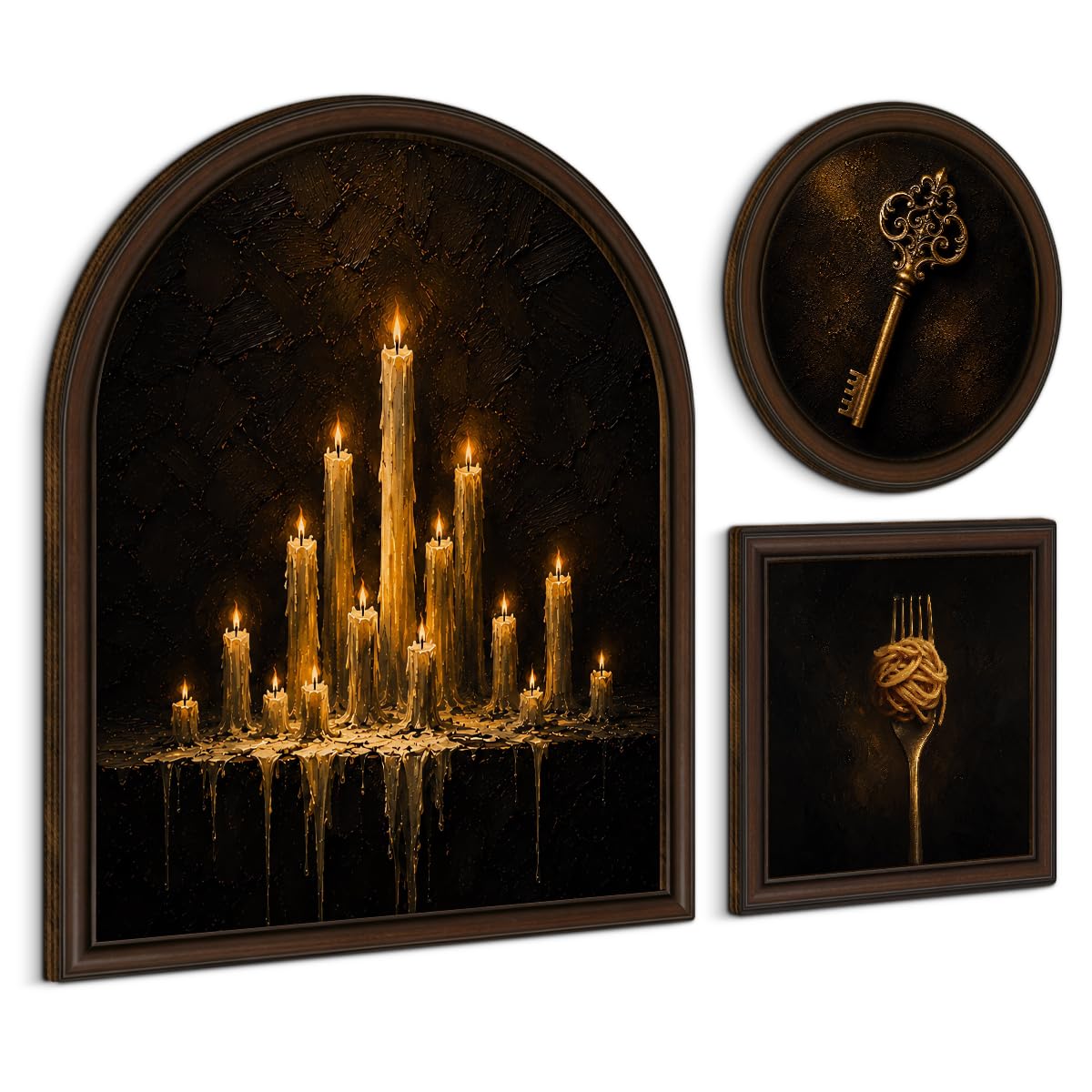 3 Pcs Gothic Candle Wall Art Sign Framed Vintage Still Life Decor (Dark-05)