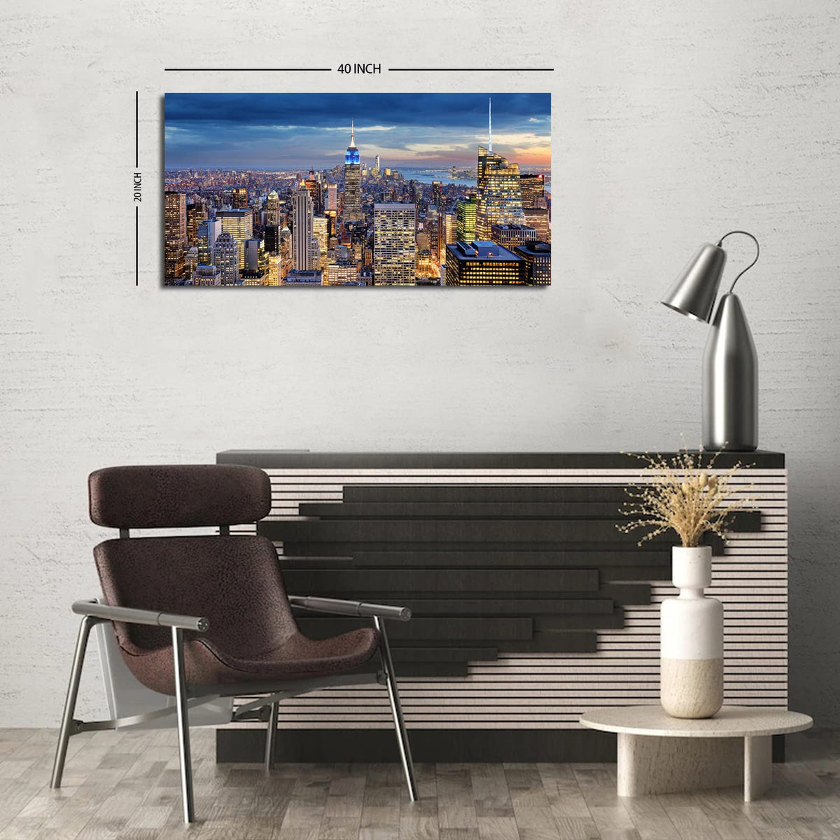 New York City Wall Art NYC Skyline Pictures Wall Decor for Office Living Room Manhattan Skyline Poster Modern Skyscraper Canvas Prints New York City Building Scenic Cityscape Artwork Decoration 20x40" (40"L x 20"W / NewYork)