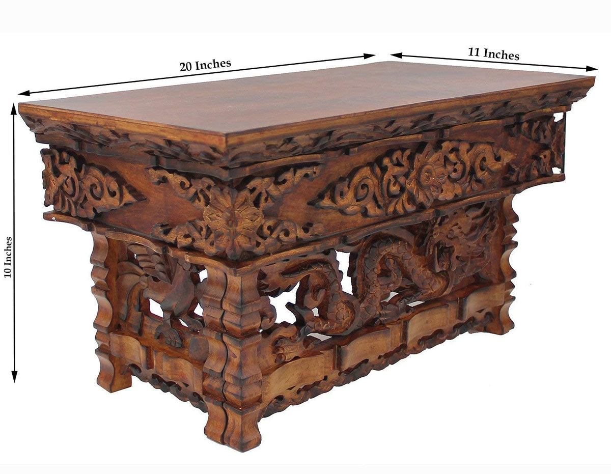 Solid Wood Hand Carved Shrine Altar Meditation Table (Medium / Dark)
