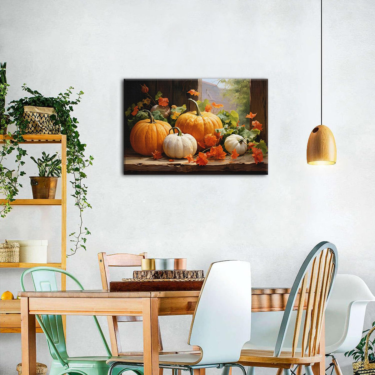 Pumpkin Canvas Wall Art Fall Pictures Maple Leaf Autumn Decor Thanksgiving Wall Prints Rustic Halloween Themed Wall Decor Framed Modern Artwork for Living Room Kitchen Bedroom Home Decorations 20x30” (30"L x 20"W / pumpkin)