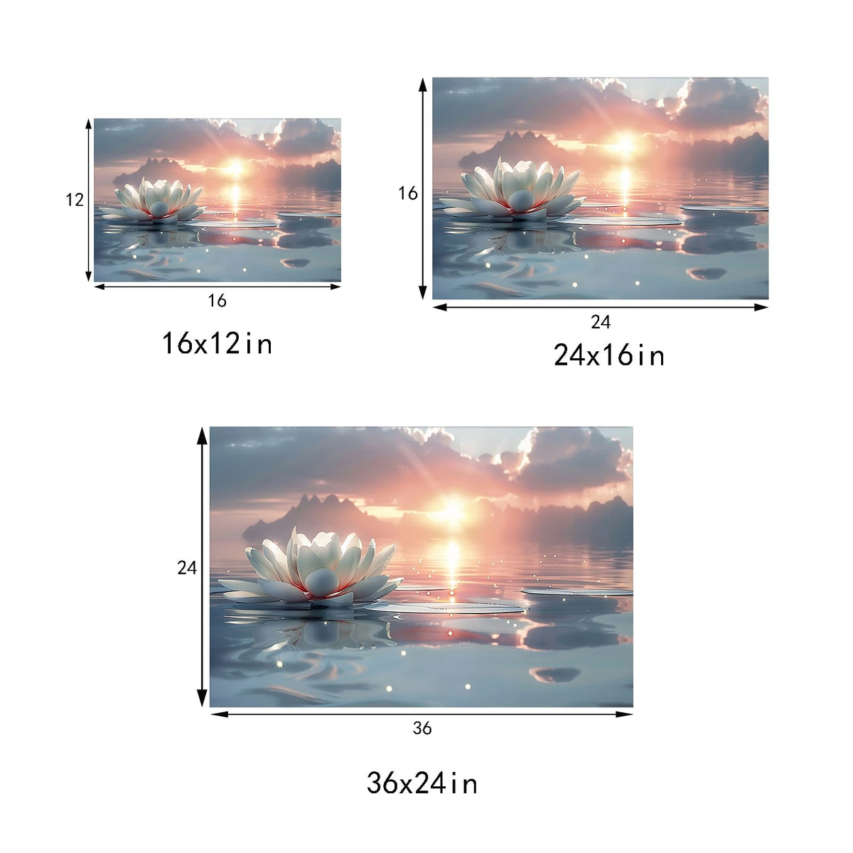 Zen White Lotus Wall Art Sunrise Meditation Canvas Wall Decor Spa Yoga Still Life Painting Prints Relaxing Spiritual Just Breathe Aesthetic Posters Pictures Modern Spiritual Inspiration Framed (12"L x 16"W / Canvas)