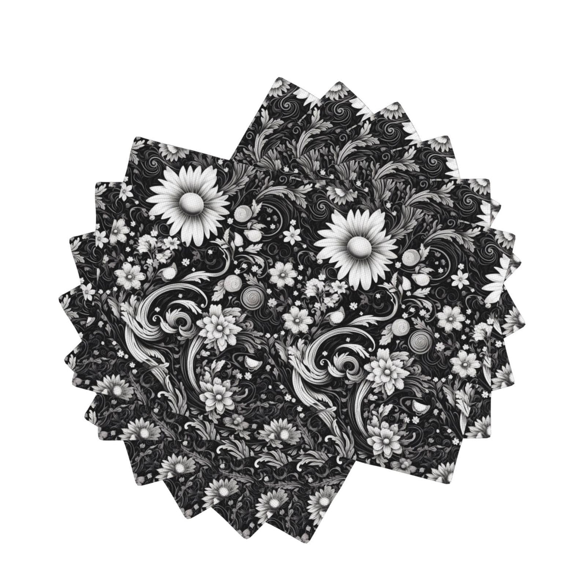 Black and White Flower Sketch Place Mat Set of 6 Pieces Heat (6PCS / Black and White Flower)