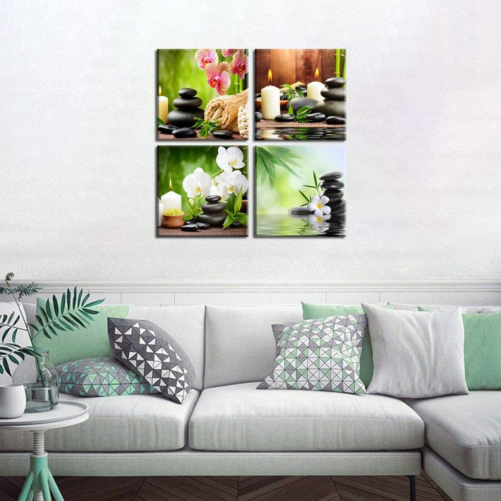 Spa Massage Behandlung Gemälde mit Bambus und Frangipania (14X14inchX4 / orchid &zen)