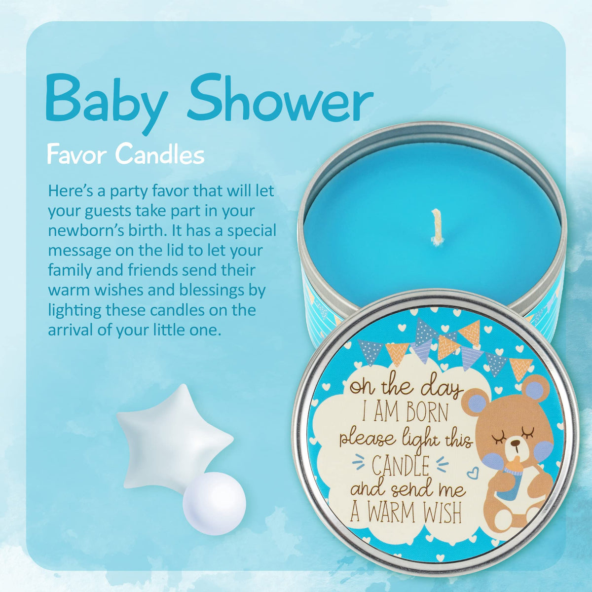 Baby Shower Candle Favors for Boy (Blue-2-9pk)
