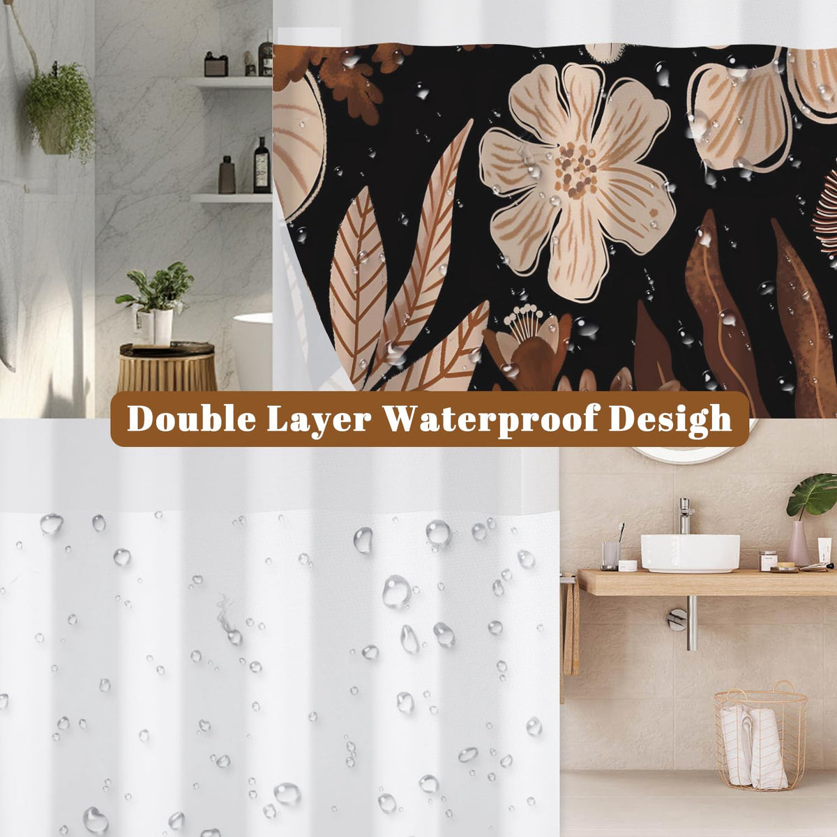 Dark Floral Shower Curtain No Hooks with Liner (Abstract-1)
