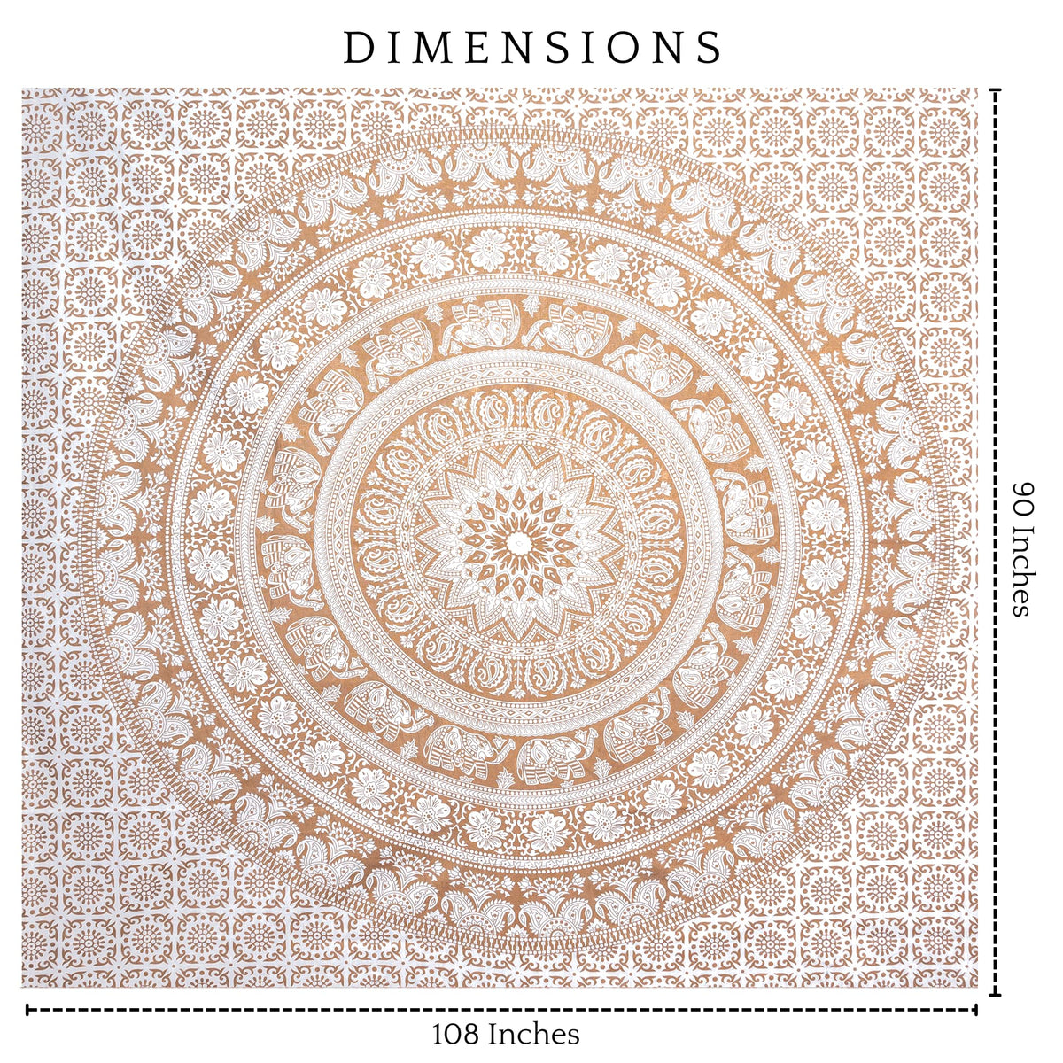 King Size Mandala Tapestry Golden for Bedroom and Living Room Wall Hanging Cotton Tapestries 90 x 108 Inches (Golden / 90"L x 108"W)