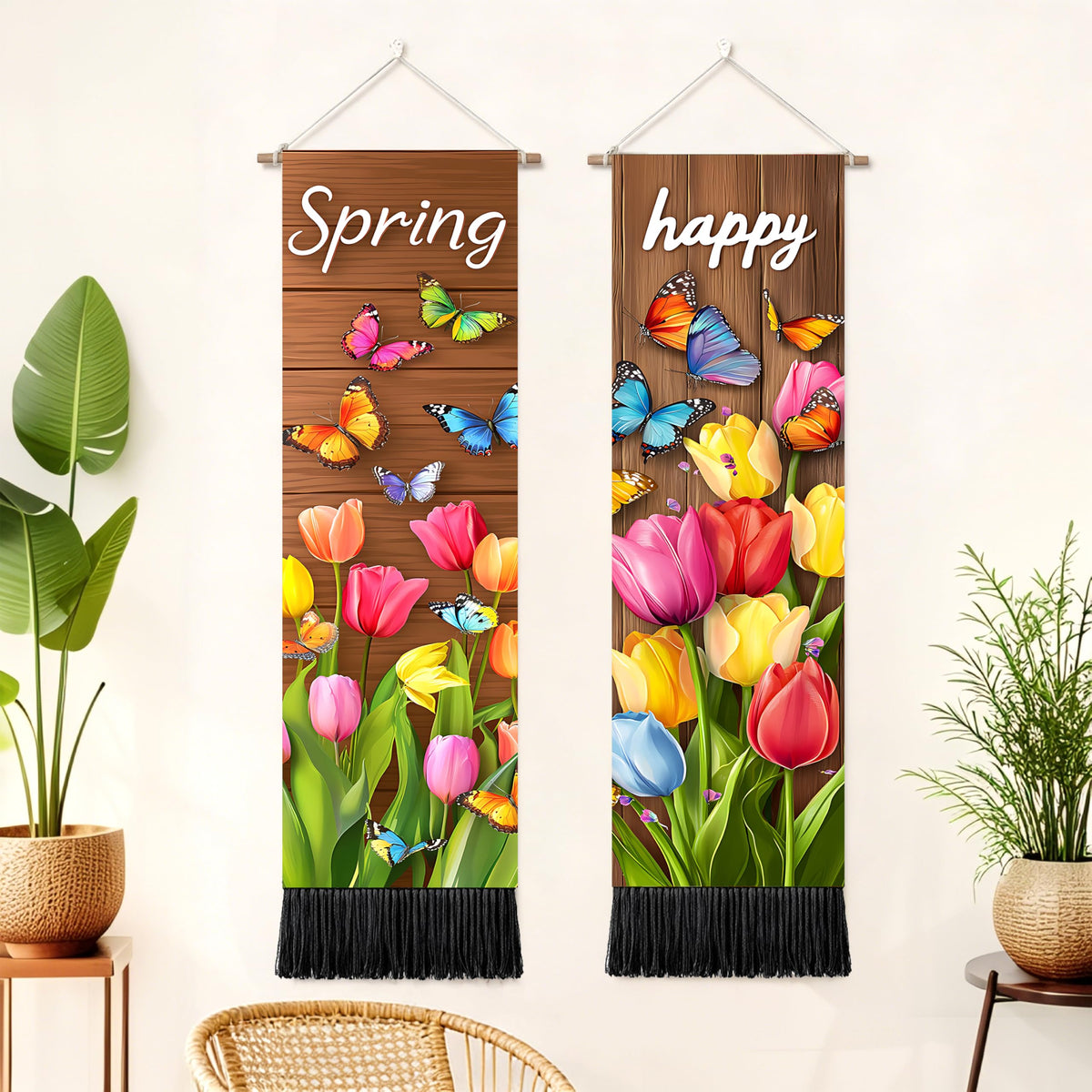 2 Pack Long Vertical Wall Tapestry (Spring Tulip Meadow / 13"Wx51"H)