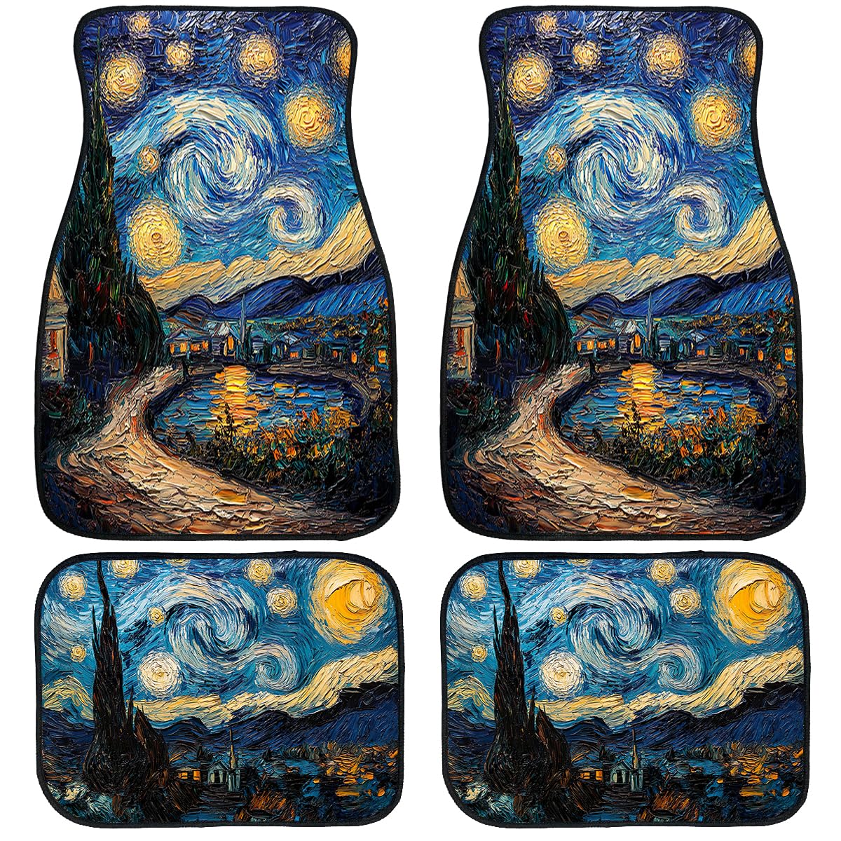 Abstract Car Floor Mats Set of 4 Star Night Oil Painting Vintage Texture Automotive Car Floor Carpets Non (26.8"L x 17.3"W x 0.4"Th / Abstract)