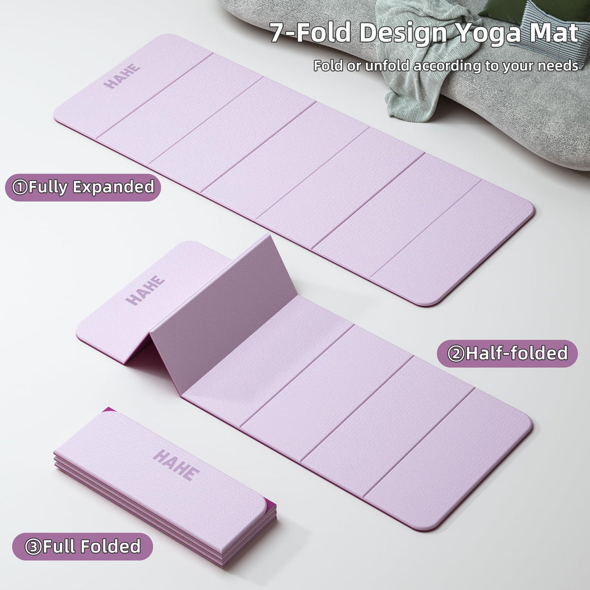 7 Fold Design Extra Thick Yoga Mat 72"L x 24"W x 0.47" (Deep Pink & Light Pink)