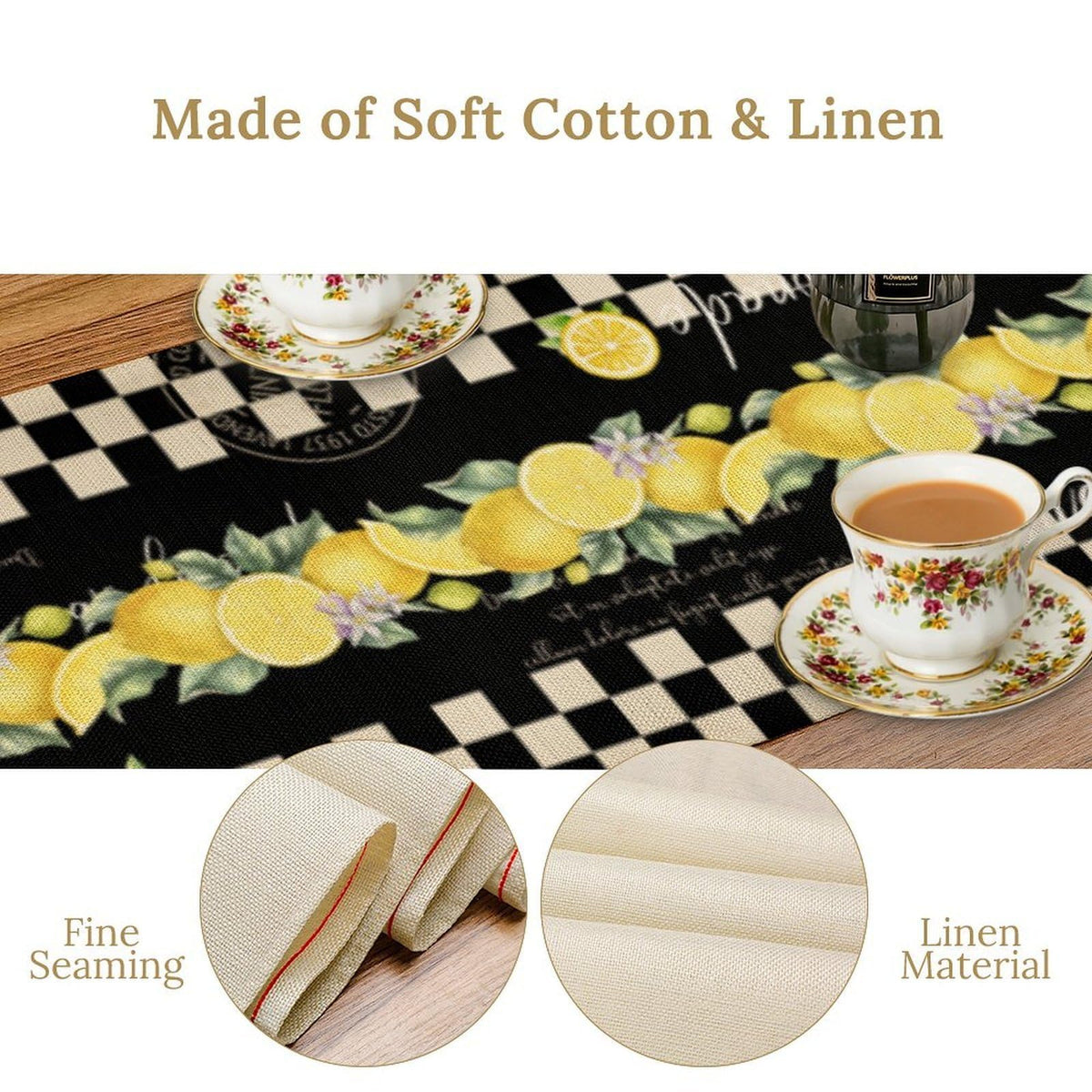 Lemon Table Runner (13x120inch / Black White Lemon)