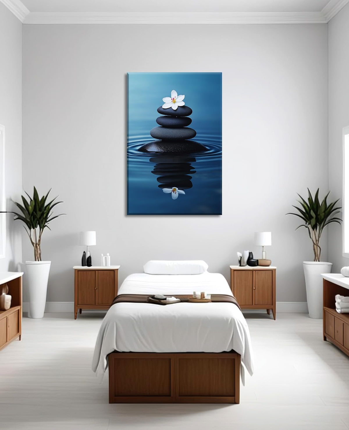 Zen Wall Art Black Stones and Flower Picture Meditation Canvas Prints Spiritual Artwork for Bathroom Living Room Office Decor Framed (18"L x 12"W / A - Zen)