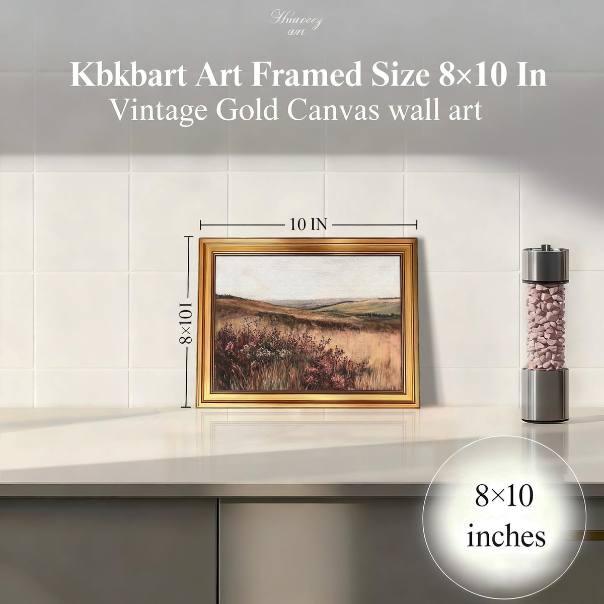 Gold Framed Moody Landscape Wall Art (Maroon Wildflowers / 10"L x 8"W)
