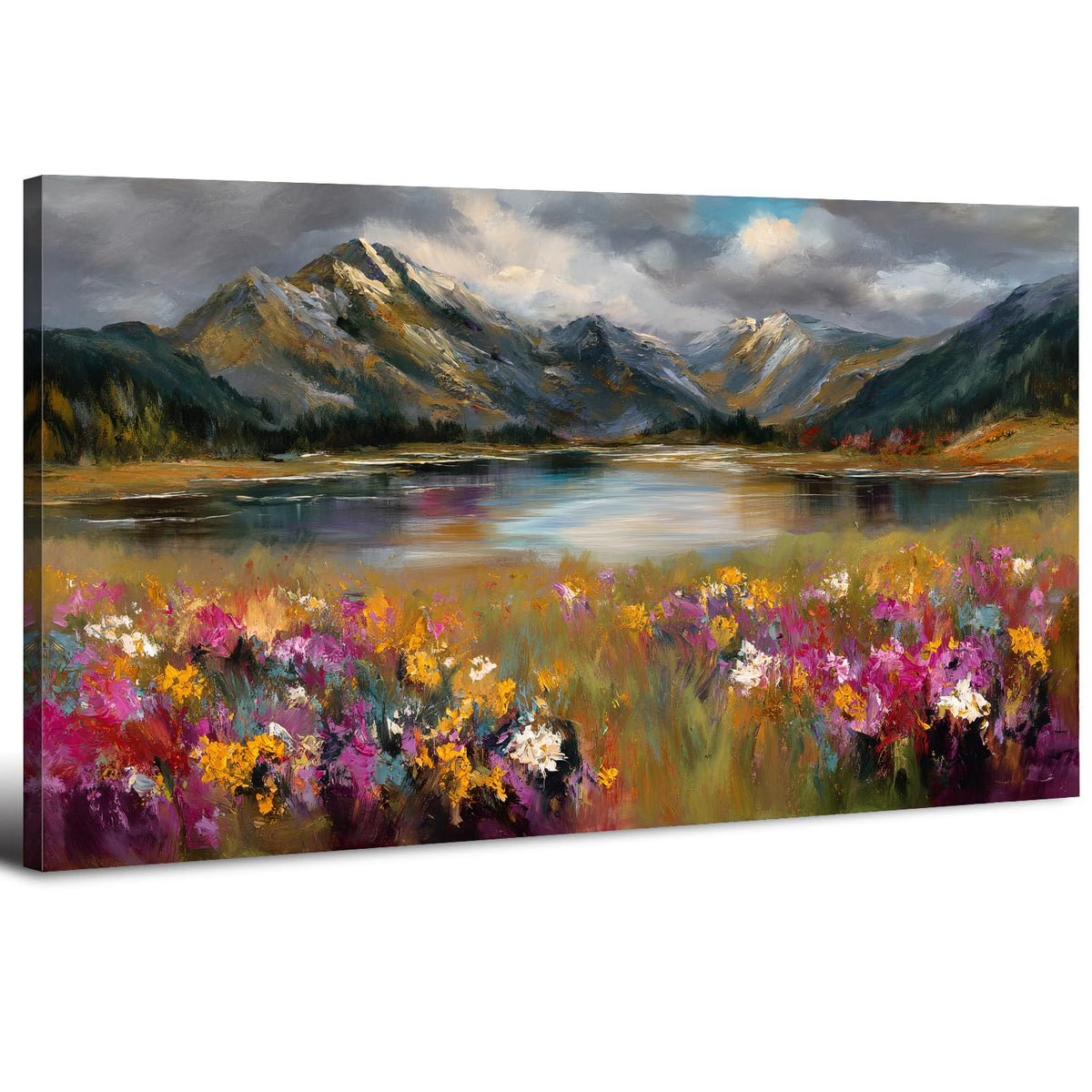 Wildflowers Wall Art Large Bedroom Wall Decor Abstract Forest Landscape Canvas Painting Picture Natural Mountains Framed Prints Meadow Scenic Poster Artwork for Girls Room Home Decorations 30x60 (57.8"L x 30"W / Mountain Floral)