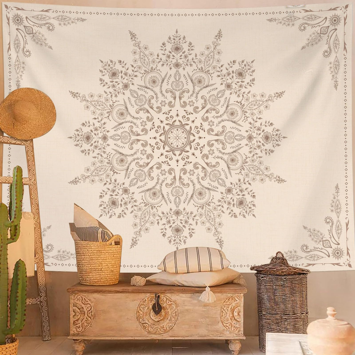 Bohemian Tapestry Wall Hanging (80"L x 60"W / WhiteSimple2)