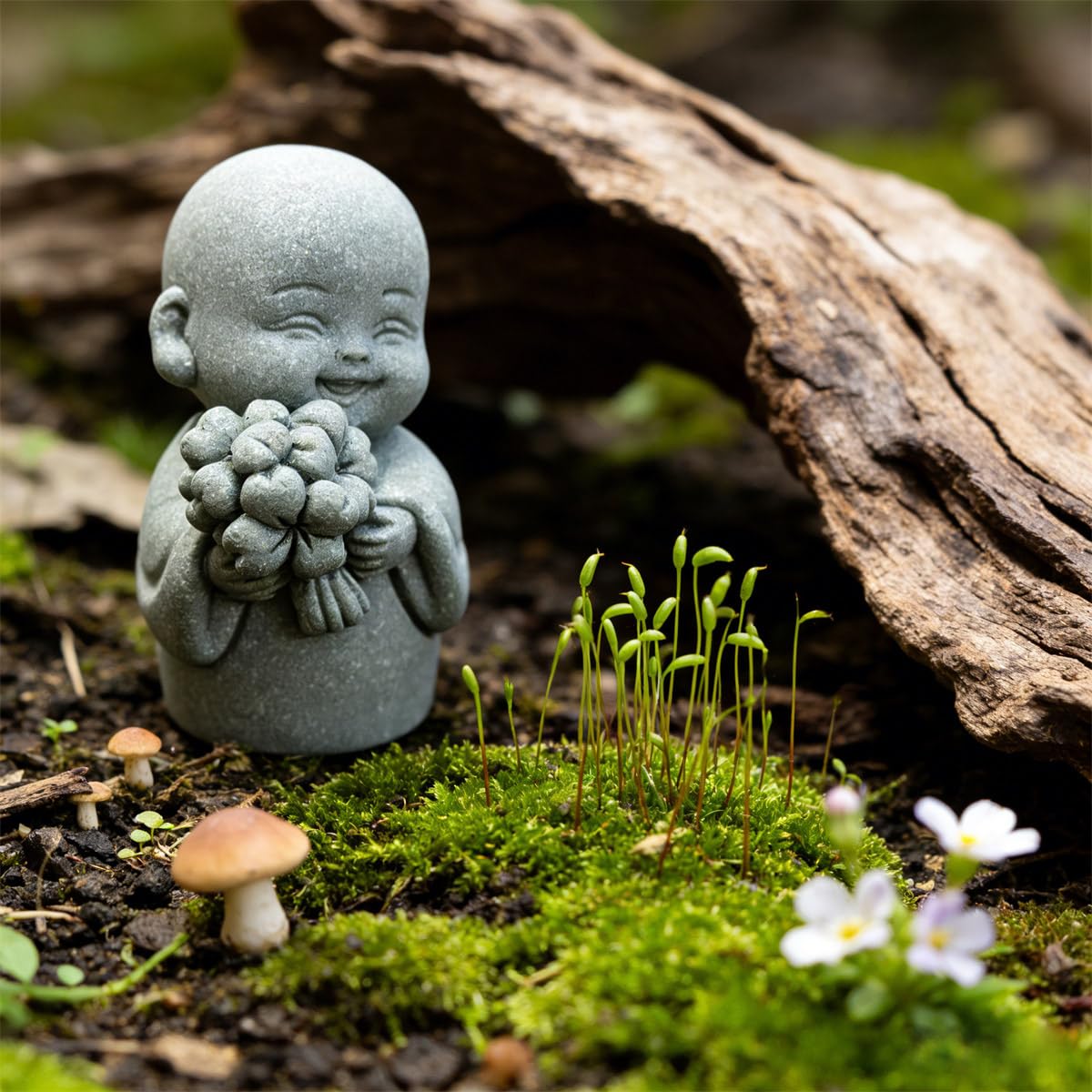 Japanese Monk Statue Praying Zen Sandstone Mini Buddha Statues Asian Garden Sculptures for Wealth Good Luck Feng Shui Home Decor (Style 2)