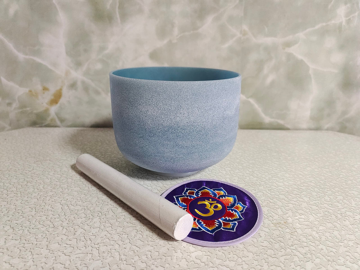 Sapphire Gemstone Fusion Crystal Singing Bowl G Throat Chakra 10 inch with Free Suede Striker and O ring (10 inch / Sapphire)