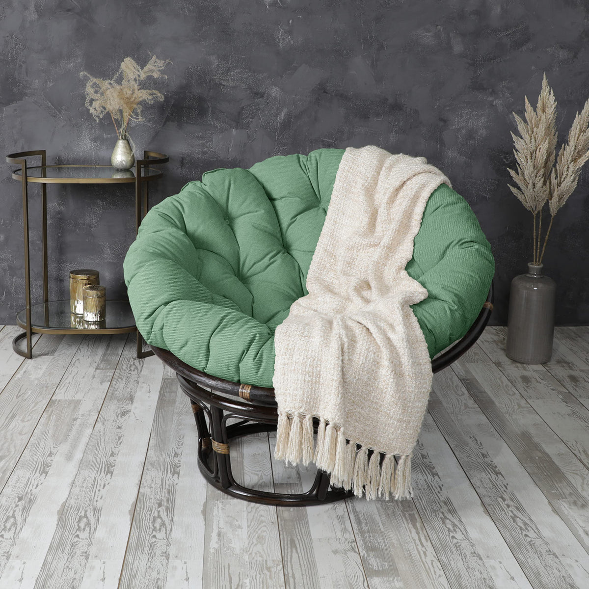 Tufted Papasan Cushion (Sage / 44 in x 44 in x 4 in)