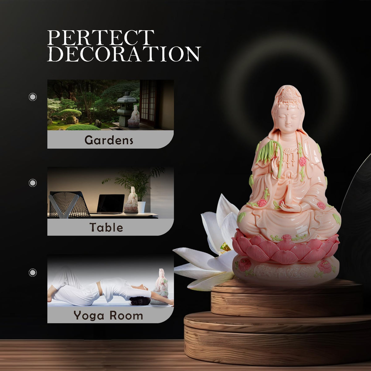 Porcelain Guan Yin Statue (Pink / Medium)