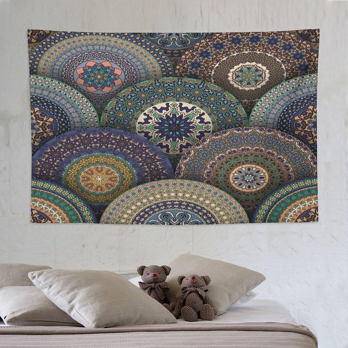 Indian Bohemian Tapestry Wall Hanging Mandala Design Colorful Boho Floral Pattern Paisley Tapestries Home Decor for Living Room Bedroom Apartment Farmhouse Dorm 60"x90" (60"L x 90"W / Mandala-23)