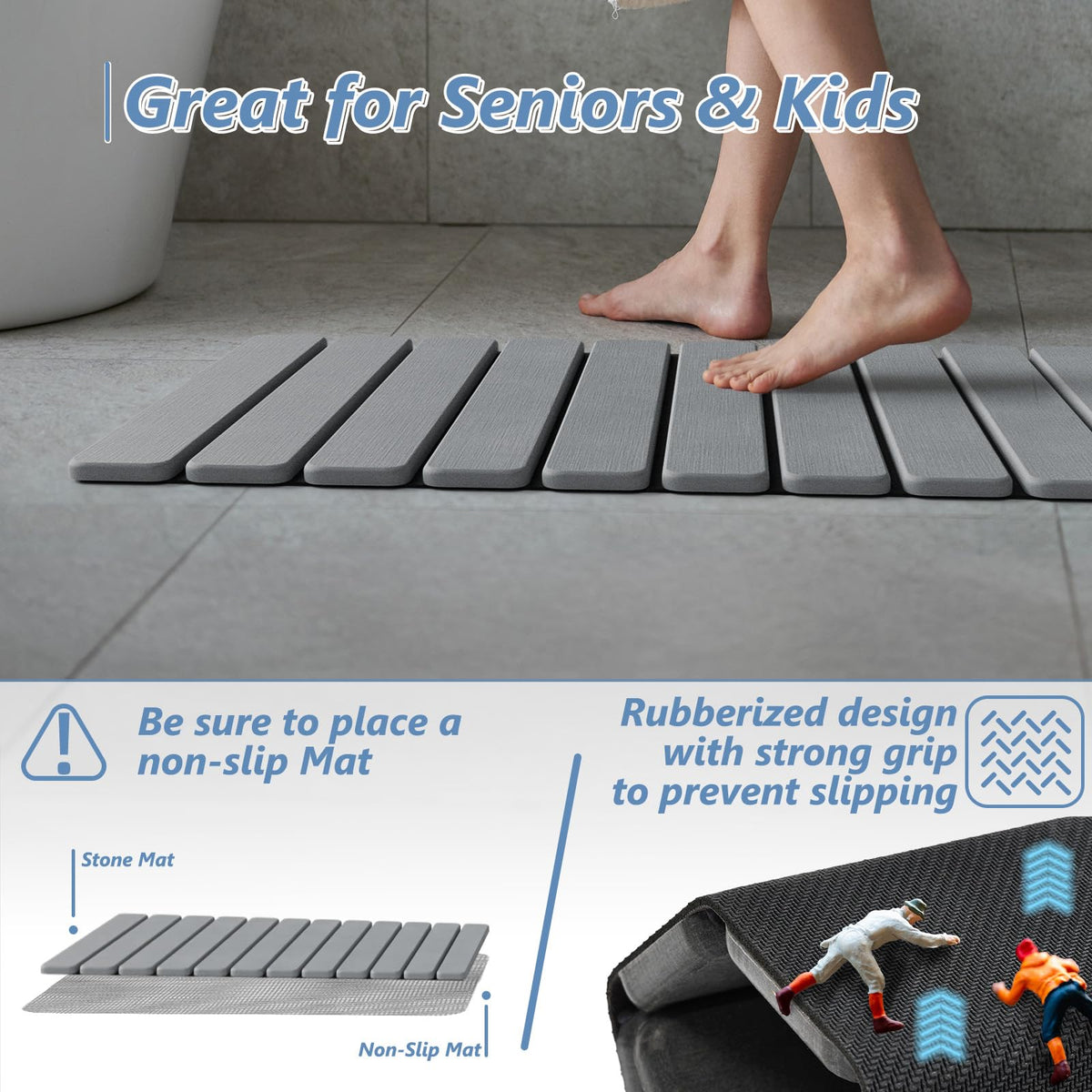 Foldable Stone Bath Mat (Grey / 31.5" x 15.7" (12 Fold))