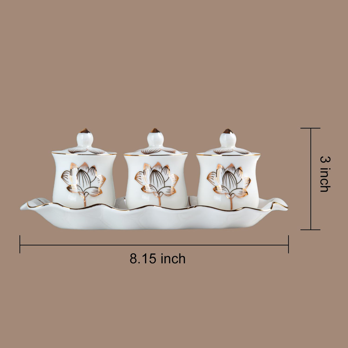 White Buddhist 3 Altar Cups Set (3 White Ceramic Cup Set)