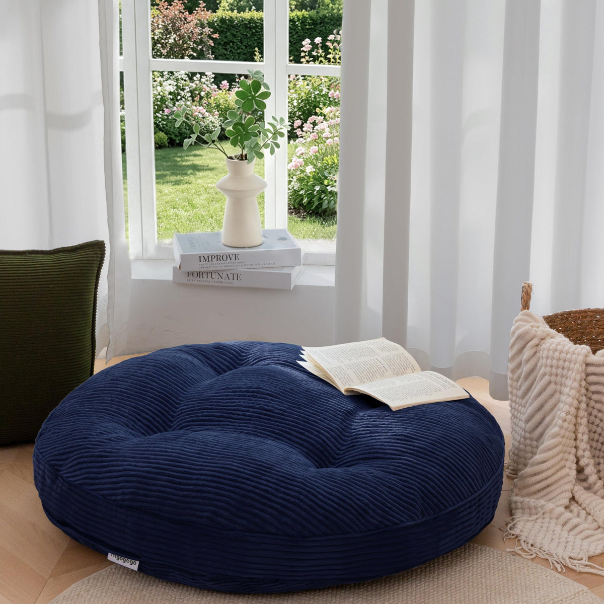 35" Floor Pillow Cushion for Adults (Navy / 4" Thick Round)
