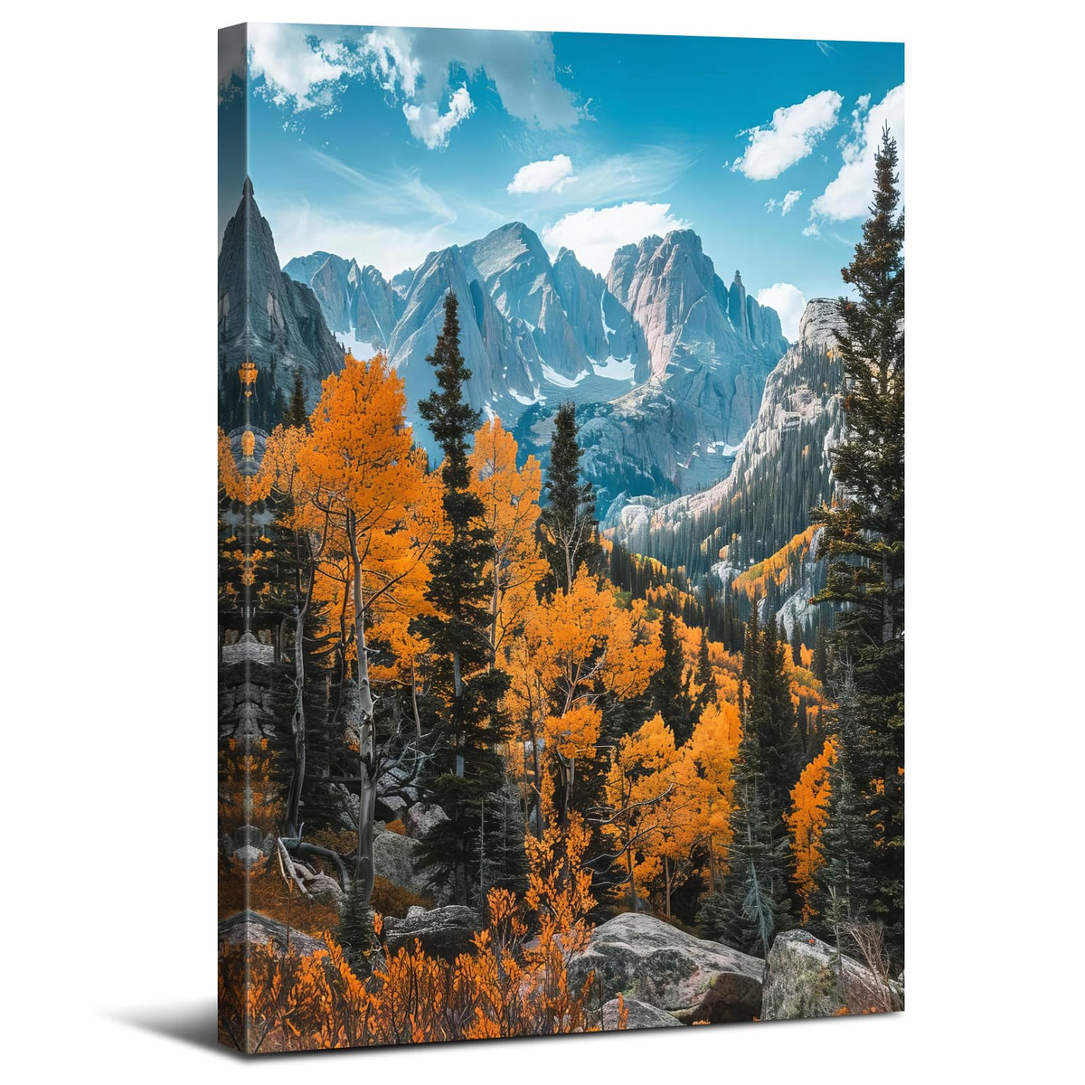 Snowy Mountain Wall Art for Living Room Autumn Forest Wall Art Orange Trees Pictures Wall Decor National Park Posters Green Mountains Painting Woodland Artwork for Office Home Decorations 12x16" (16"L x 12"W / Fall Landscape02)