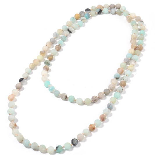 108 Mala Beaded Long Necklace Hand Knotted for Women (Amazonite)