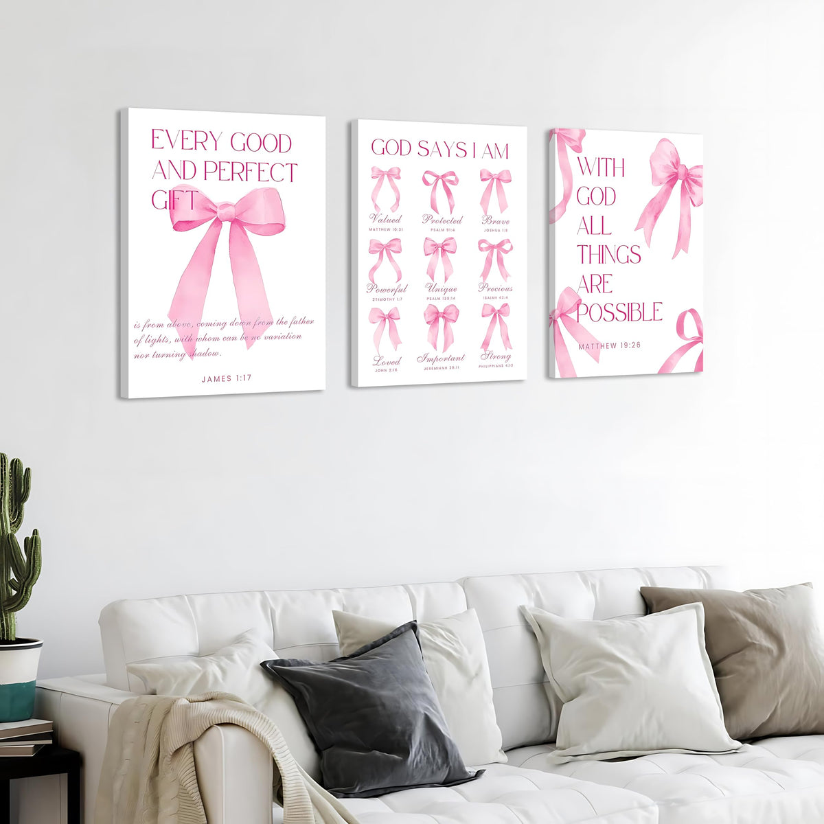 Coquette Pink Bow Wall Art Decor Canvas Posters Framed (Bow canvas / 24L"x16W")