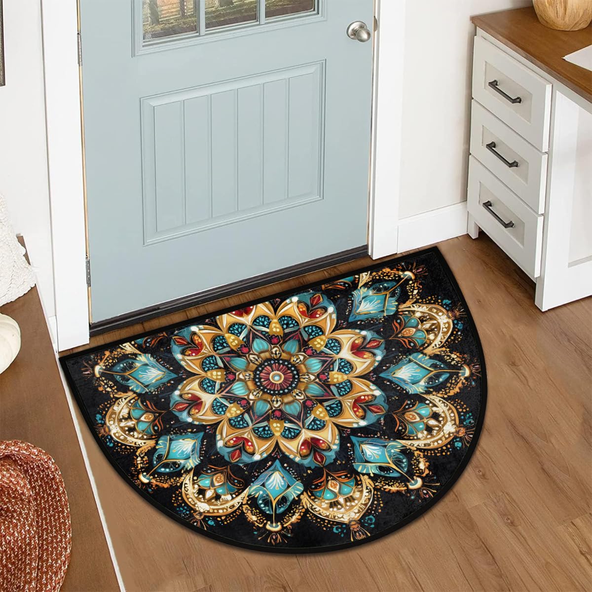 Mandala Boho Half Round Rug Half Moon Door Mat Half Circle Rugs (A:b-color 3)