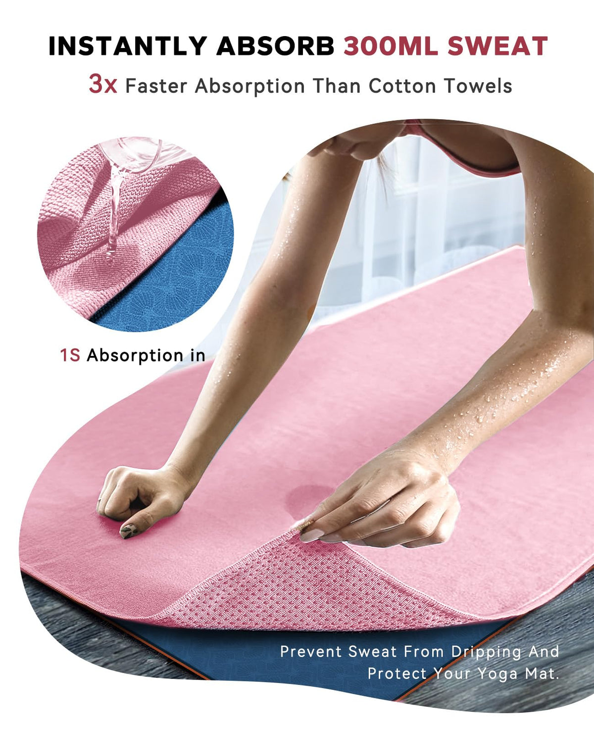 Non Slip Yoga Mat Towel with Grip Dots (Pink)