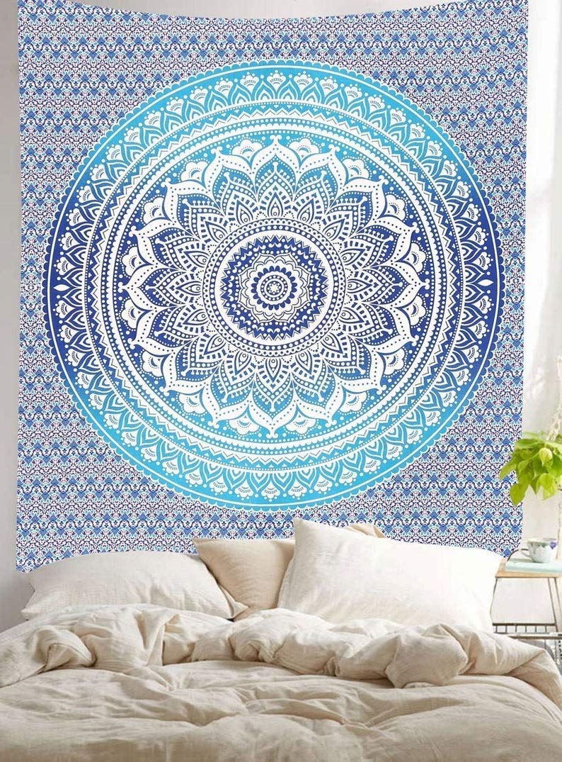 Ombre Wall Hanging Bohemian Tapestry (Blue / 60"L x 54"W)