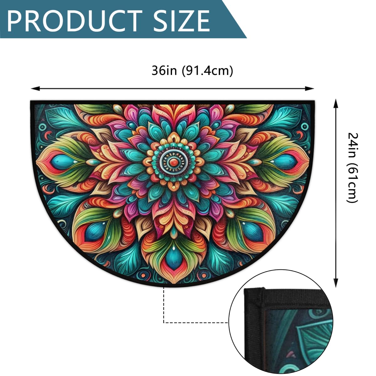 Flower Mandala Half Round Rug Half Moon Door Mat Half Circle Rugs (D:color 4)